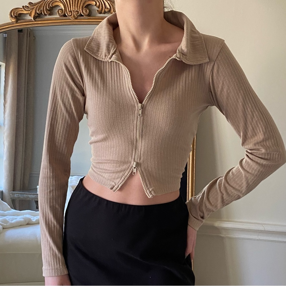 PRETTYLITTLETHING Zip Up Long Sleeve Polo Cardigan - Size Small